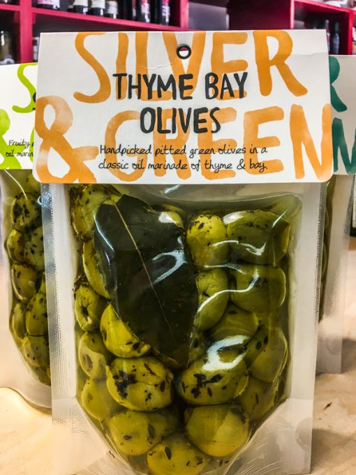 Silver and Green Thyme Bay Olives